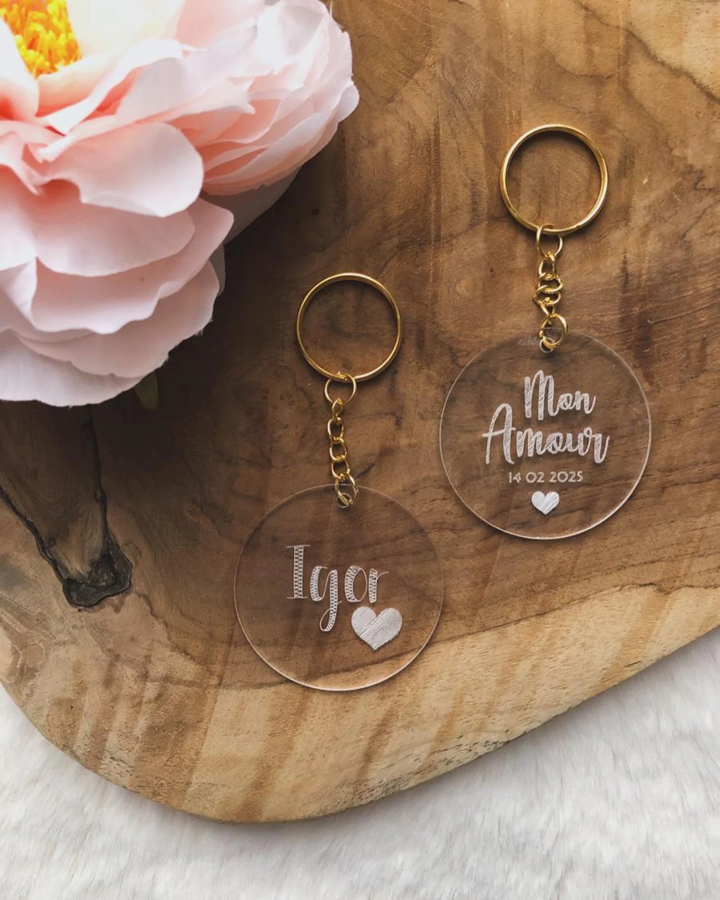 Porte-clés en plexyglass prénom personnalisé - gravure - cadeau couple