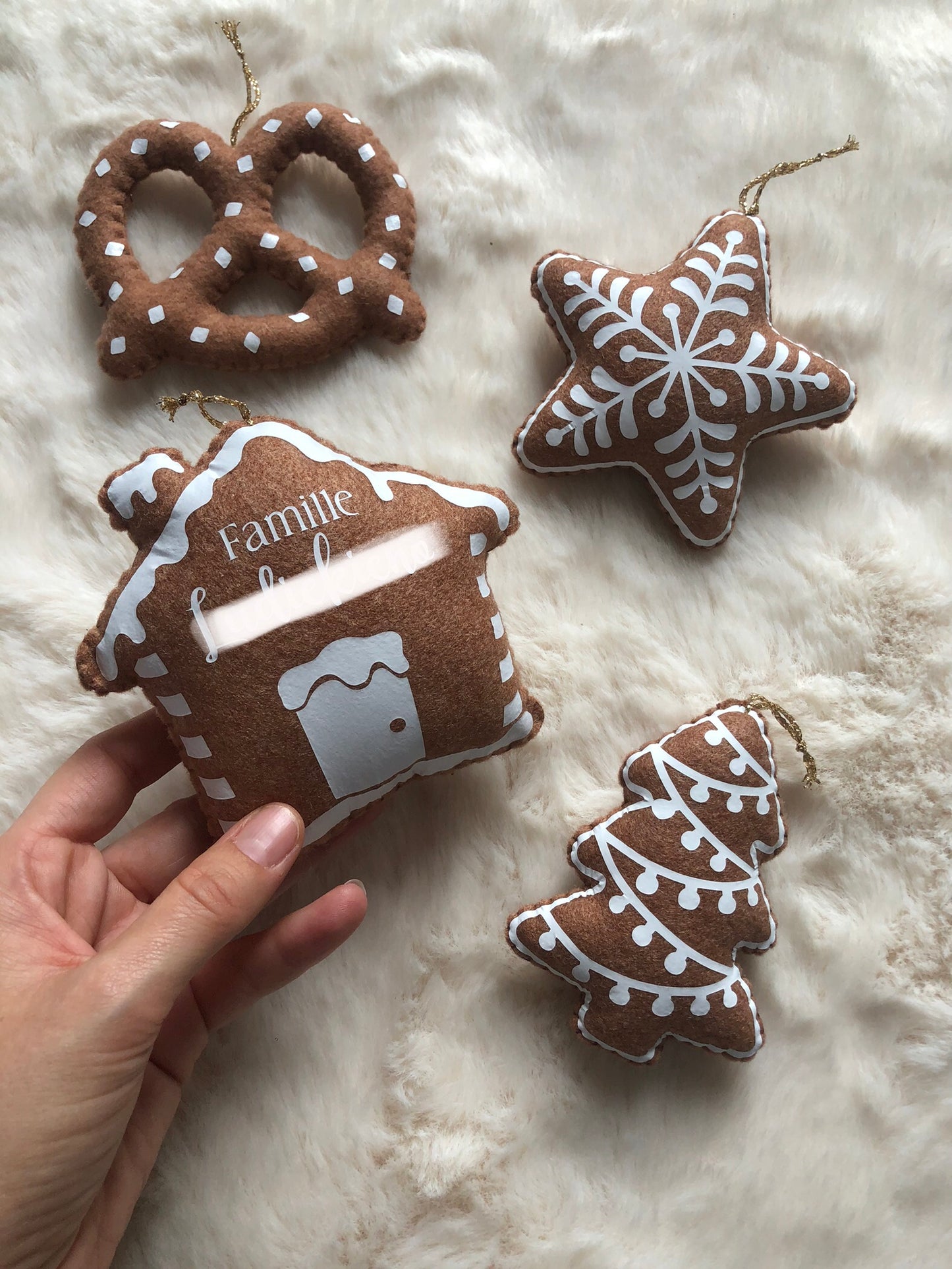 Ensemble de boules de Noël pain d’épices – Fait main en feutrine